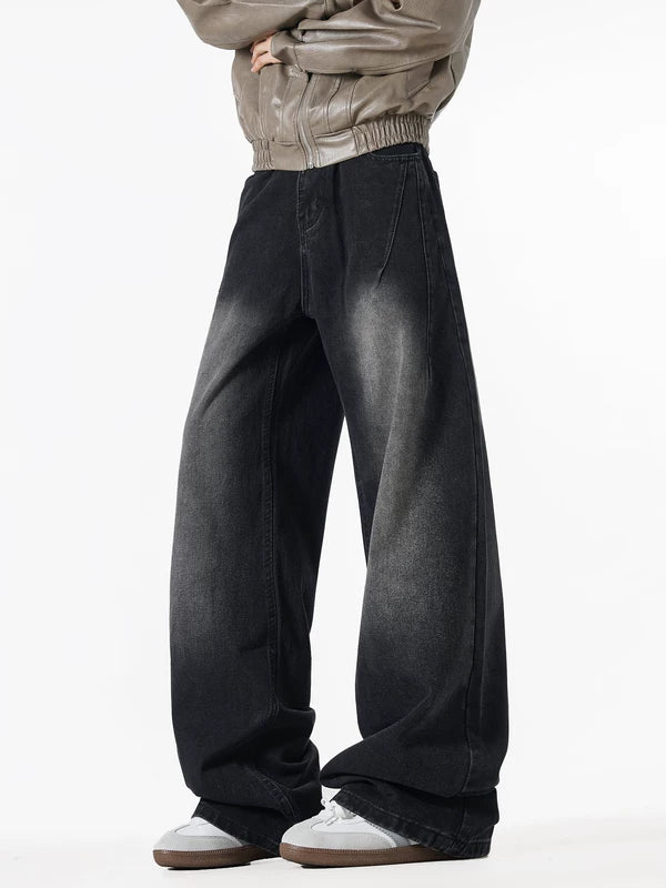 Loose Wide-Leg Curved Blade Jeans