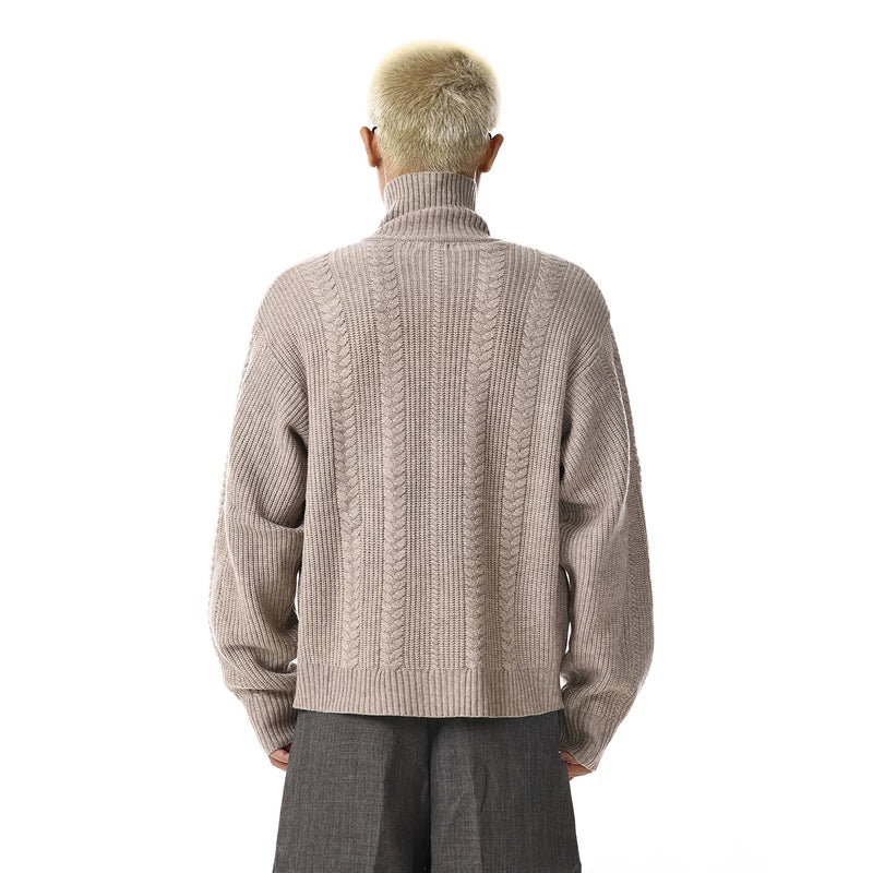 니트 지퍼업 텍스처드 가디건 스웨터 