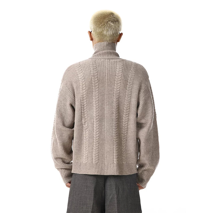 니트 지퍼업 텍스처드 가디건 스웨터 