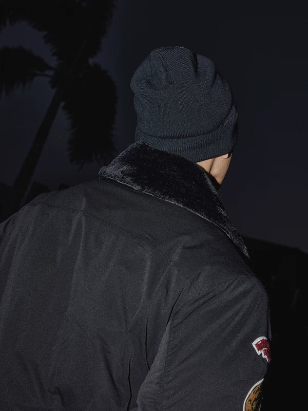 Retro broderad bomberjacka med pälskrage 