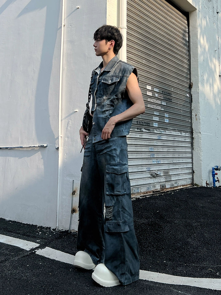 Distressed Denim Vest and Pants