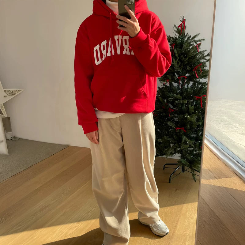 سويت شيرت بقلنسوة فضفاض من القماش الثقيل مع طباعة حروف 