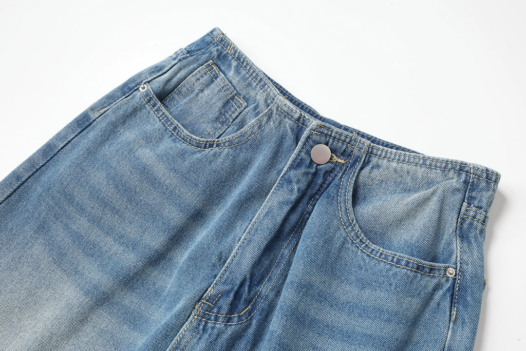 Jeans casual a gamba larga a vita alta 