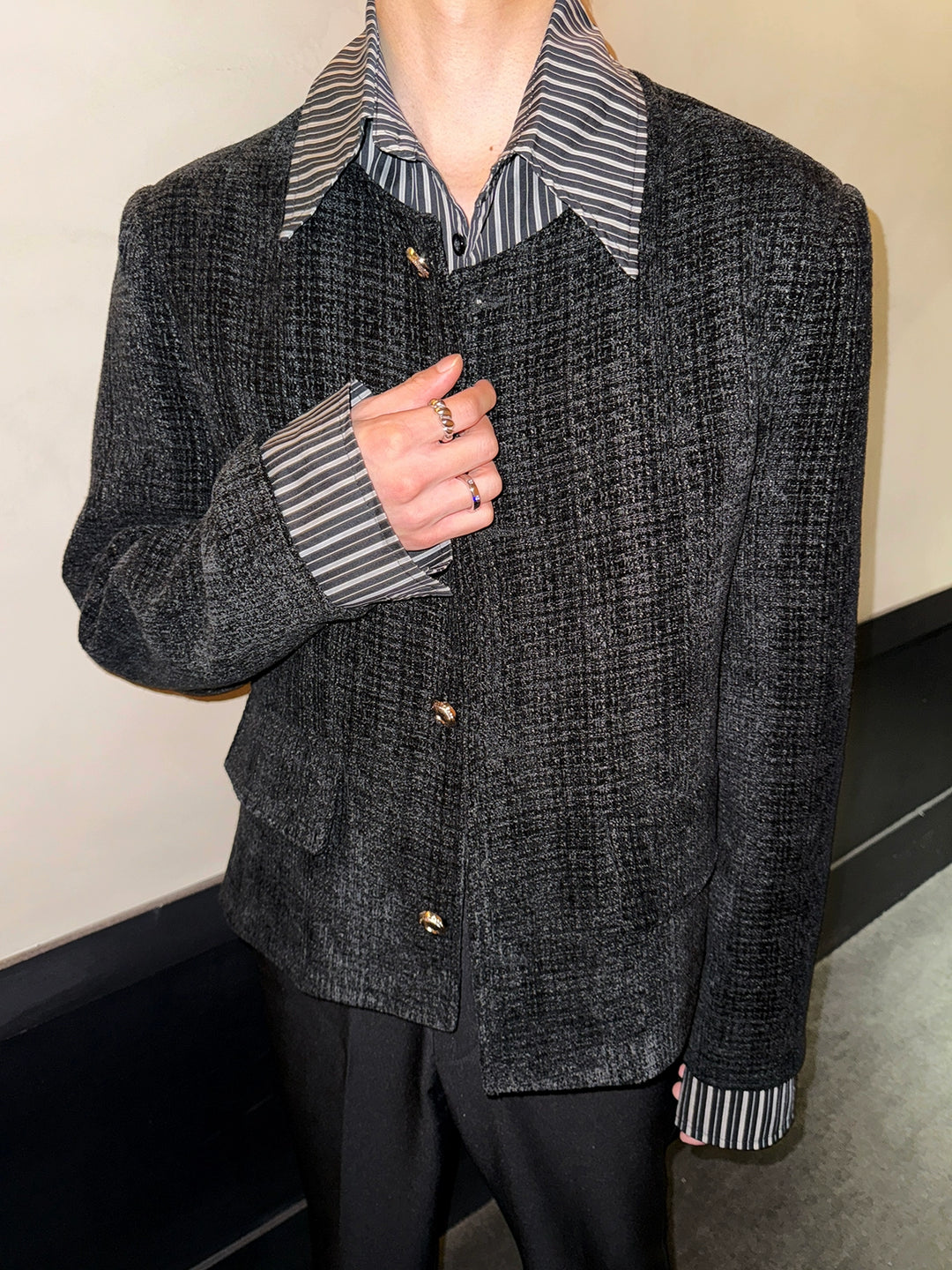 Wool Contrast Color Splicing Jacket