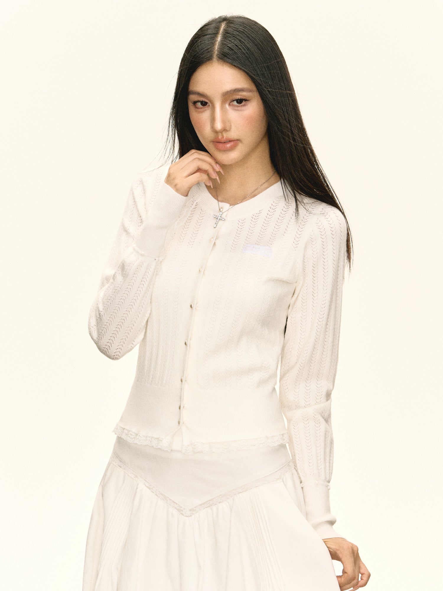 Knit Button-Up Crewneck Sweater