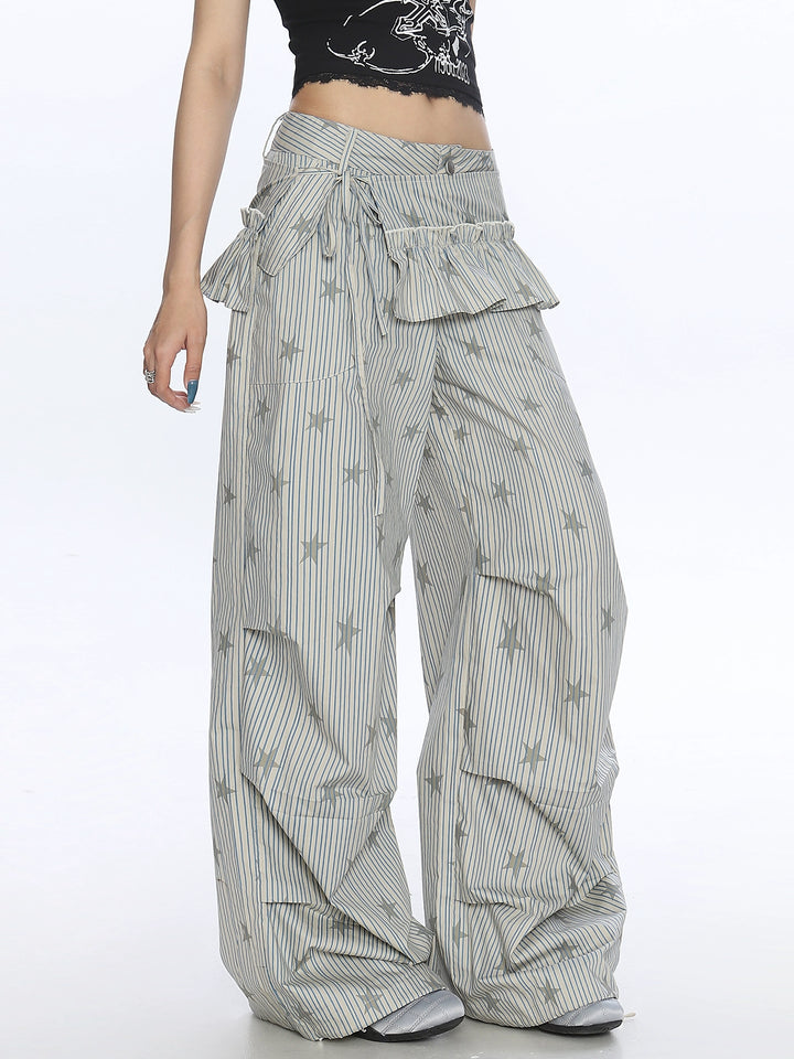 Striped Star Print Wide Leg Pants