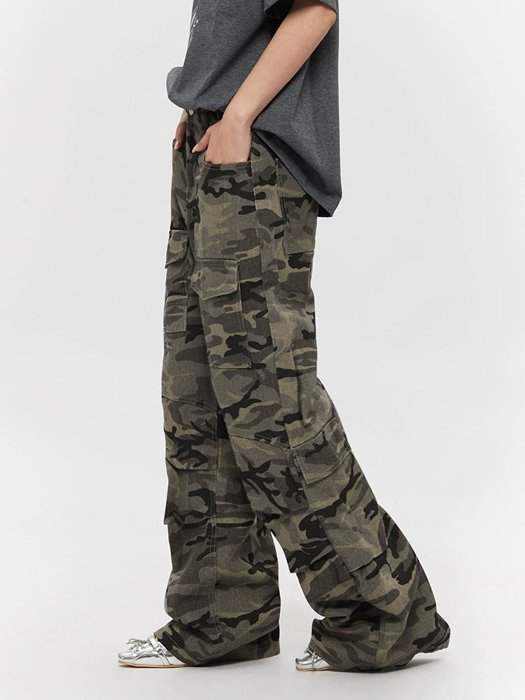 Camouflage Cargo Wide-Leg Workwear Pants
