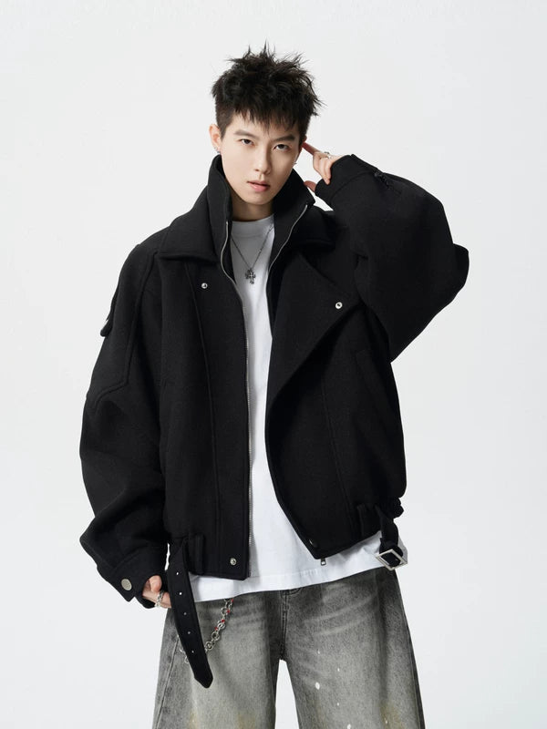 جاكيت مُفكك بياقة وقوف من الصوف الرجعي 