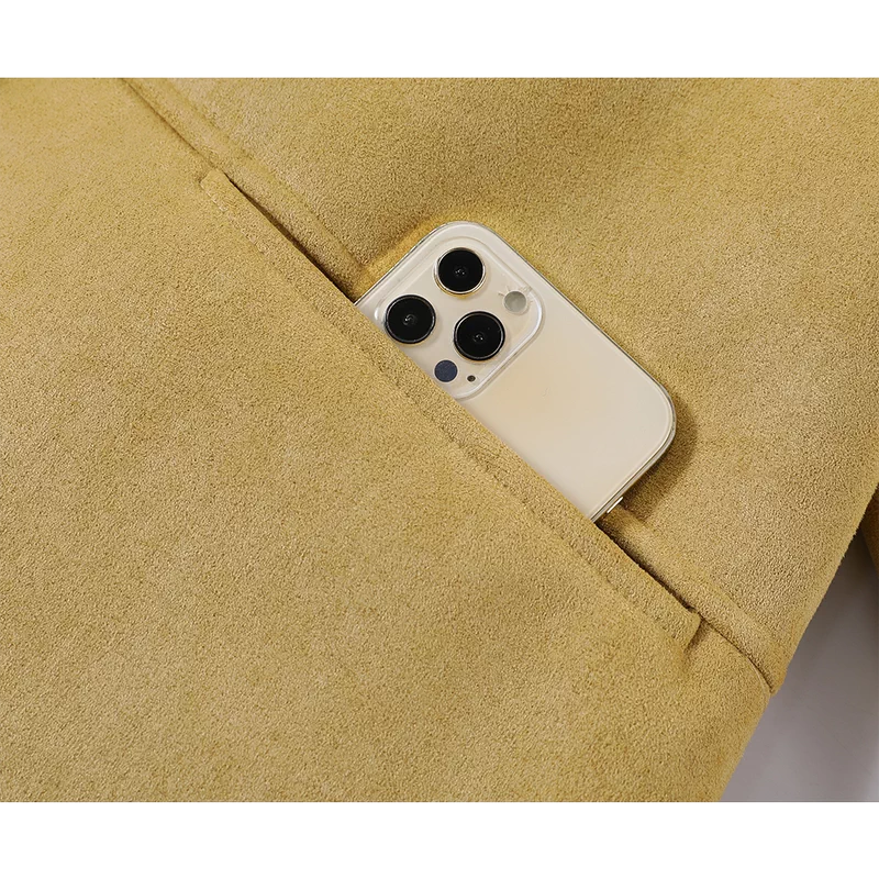 Shearling Trim Short Suede Coat