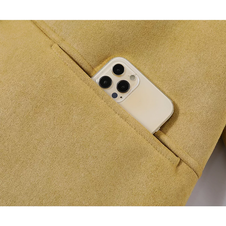 Shearling Trim Short Suede Coat