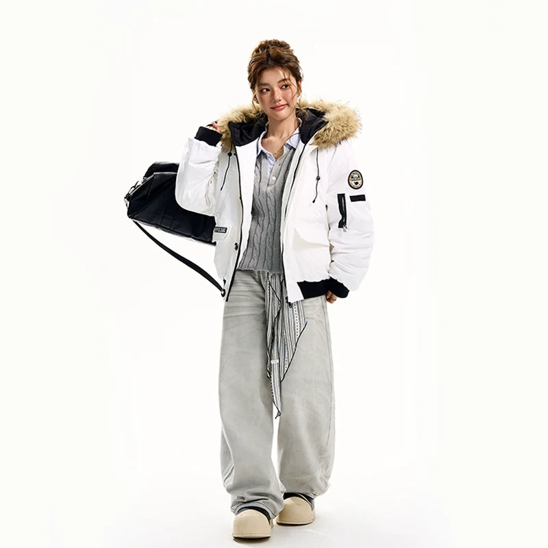 Chaqueta parka acolchada de algodón con capucha de piel sintética 