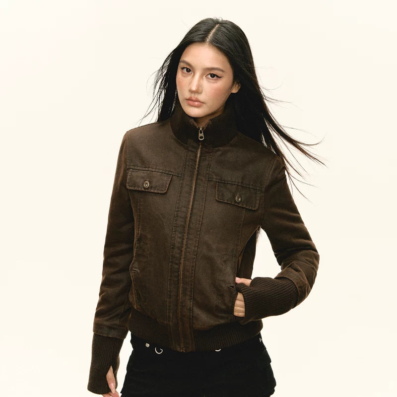 Zip Front Stand Collar Jacket