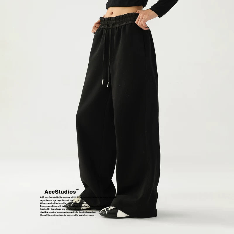 Fleece-Lined Retro Loose Fit Pants
