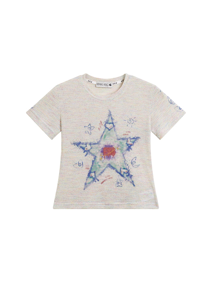 Star Print Round Neck Slim Fit T-shirt