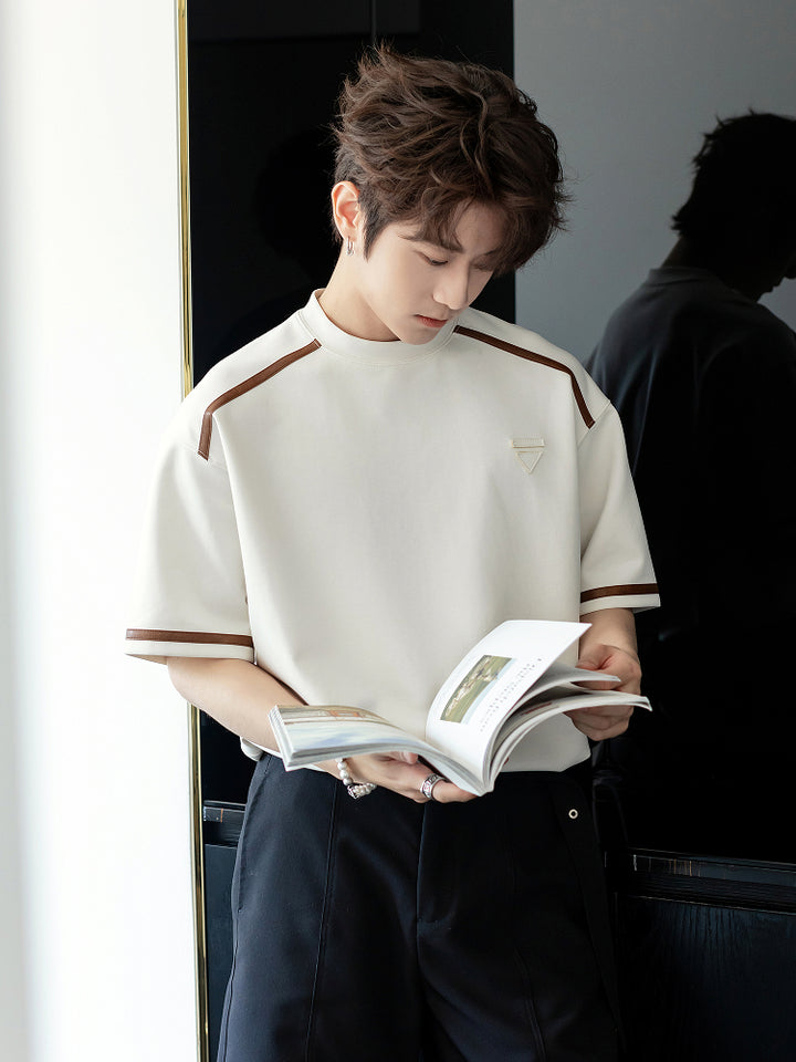 Short-Sleeve Leather Trim T-shirt