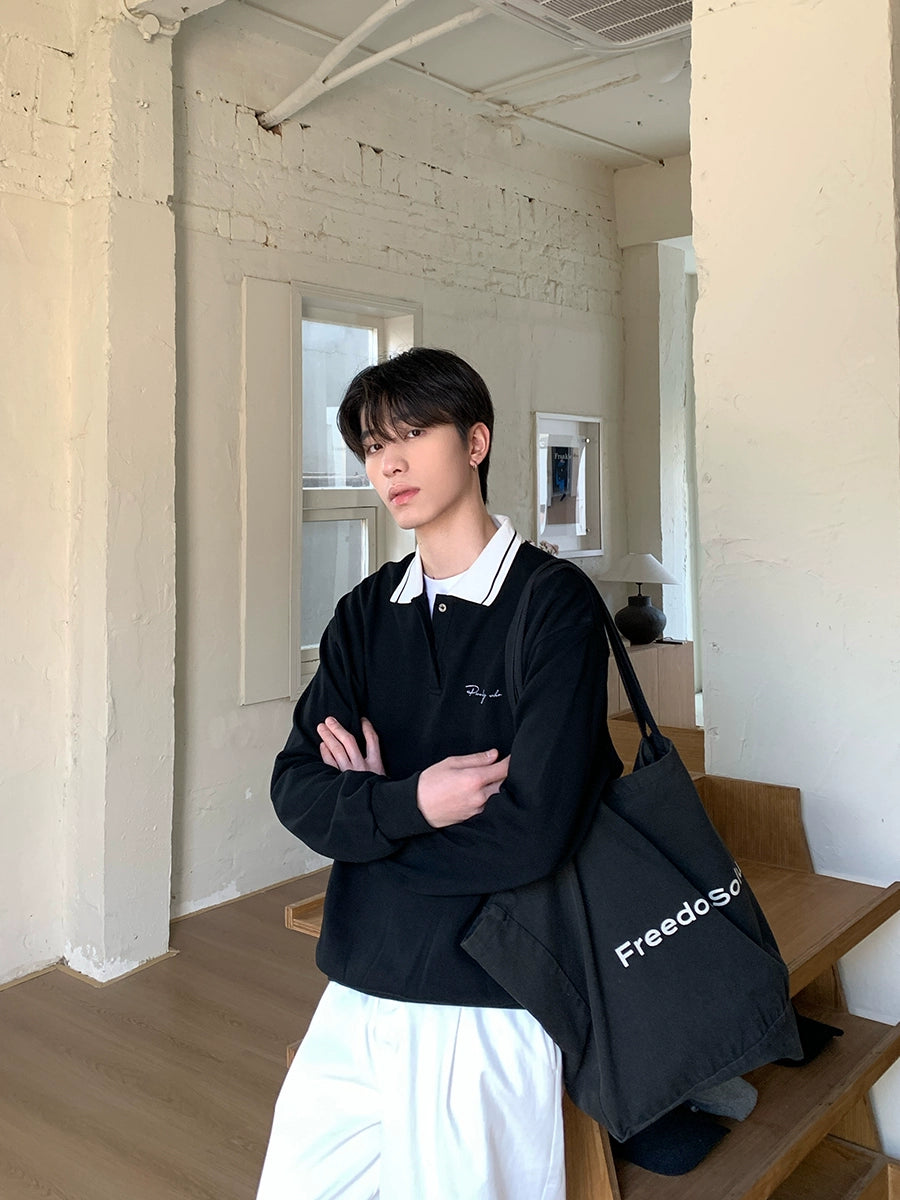 Yaka Polo Uzun Kollu Rahat Sweatshirt 