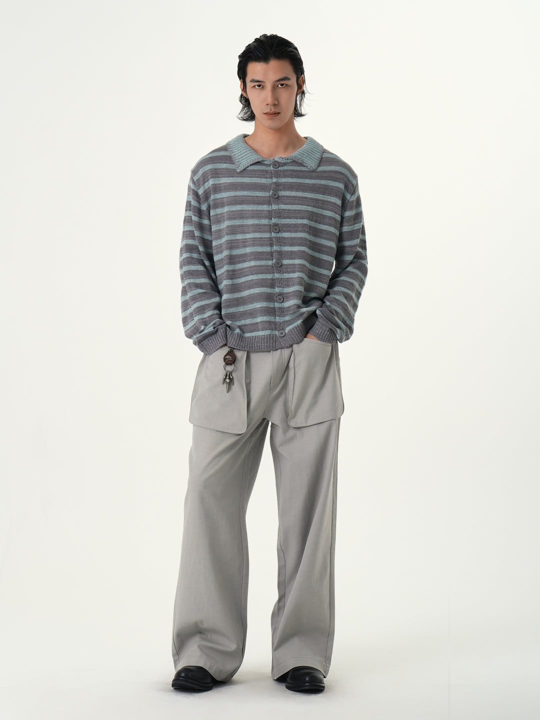 Button-front Striped Sweater