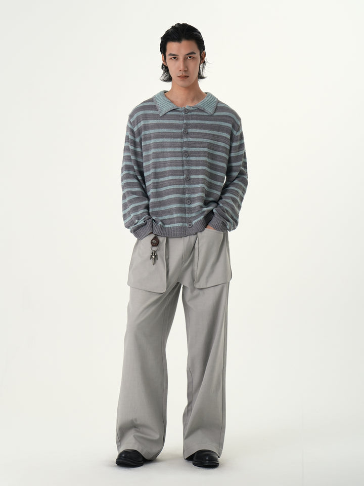 Button-front Striped Sweater