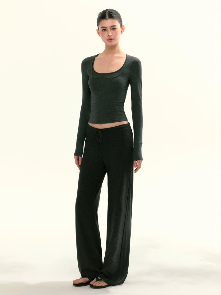 Wide Leg Drawstring Casual Pants