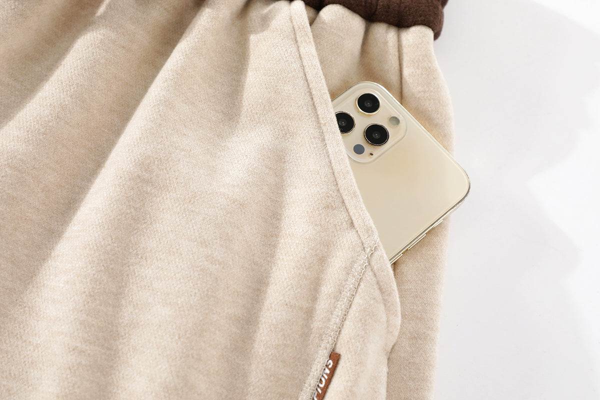 Elastic Waist Velvet Pockets Pants