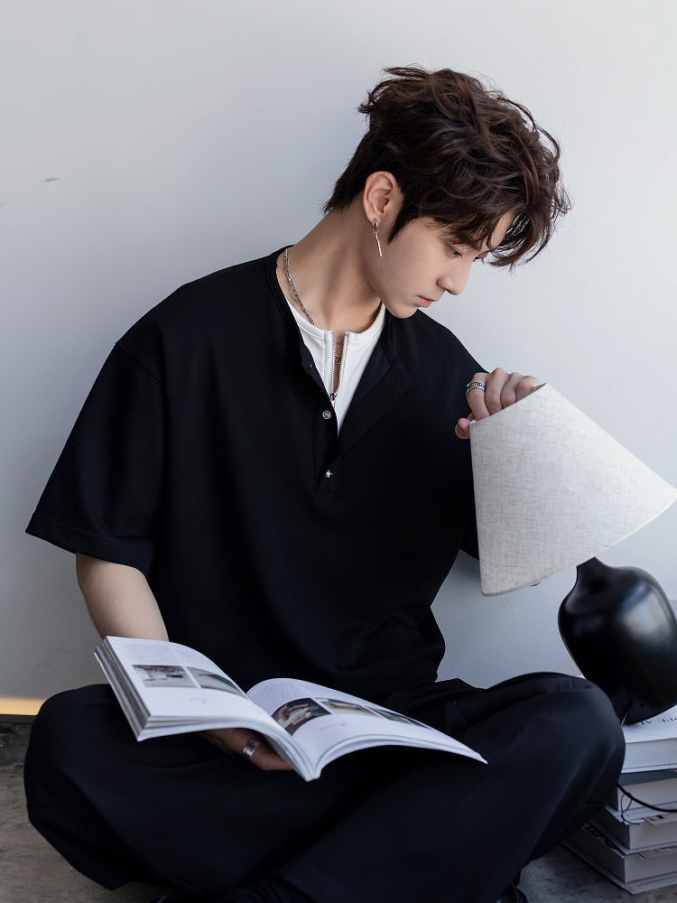 Henry Collar Short-Sleeve Pullover