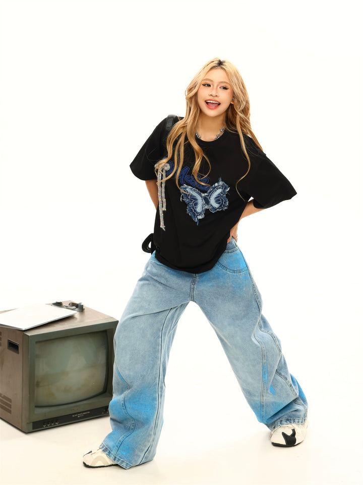 Gestreste Tie-dye Losse Wijdpijpen Jeans 