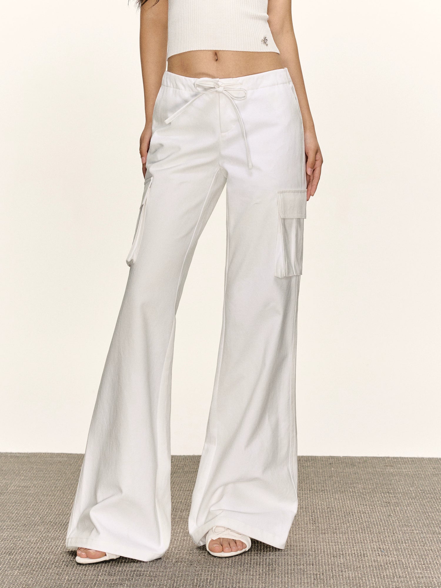 White Wide-Leg Cargo Pants