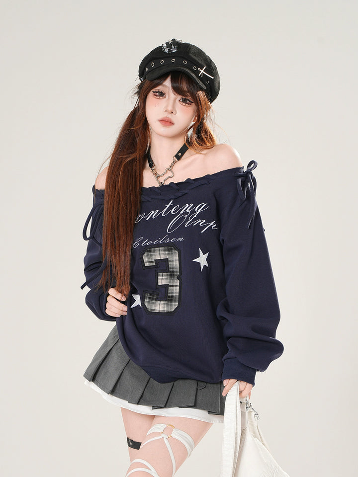 Off-Shoulder Embroidered Sweatshirt