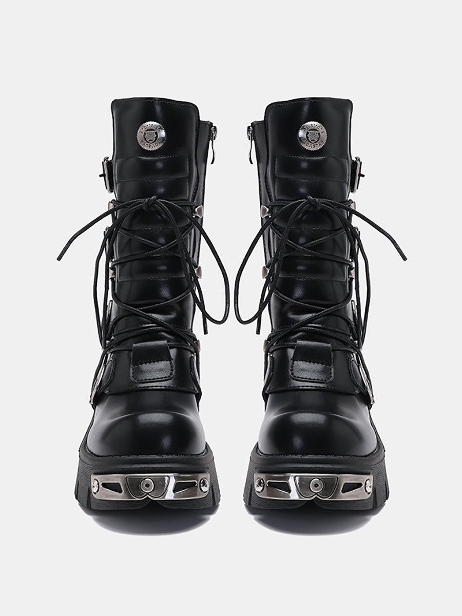 Leder Punk Motorradstiefel 