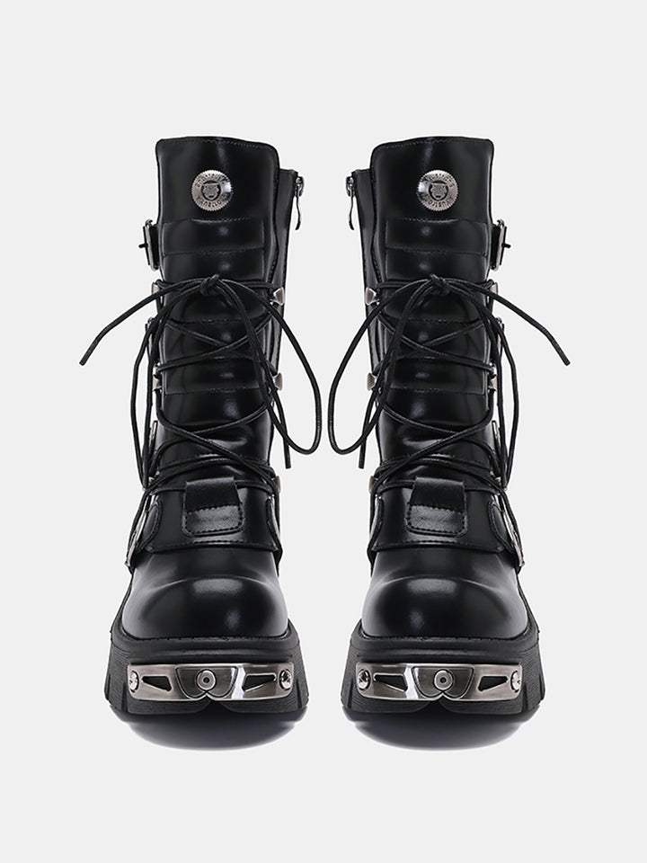 Leder Punk Motorradstiefel 