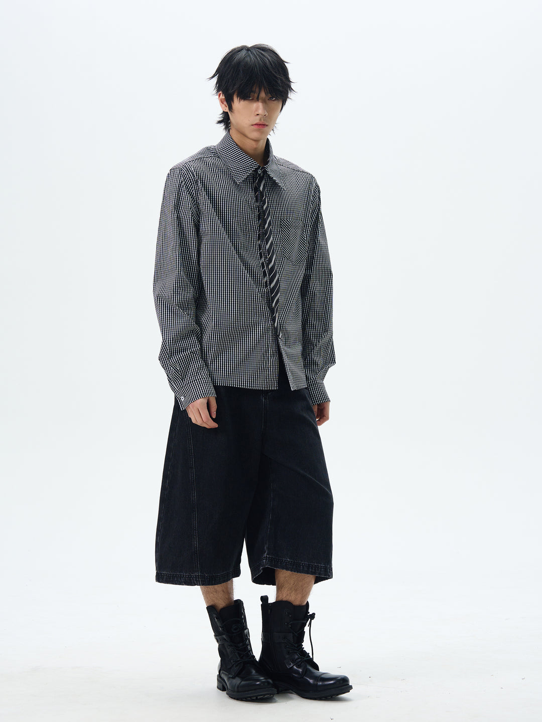 Cropped Denim Wide-Leg Pants