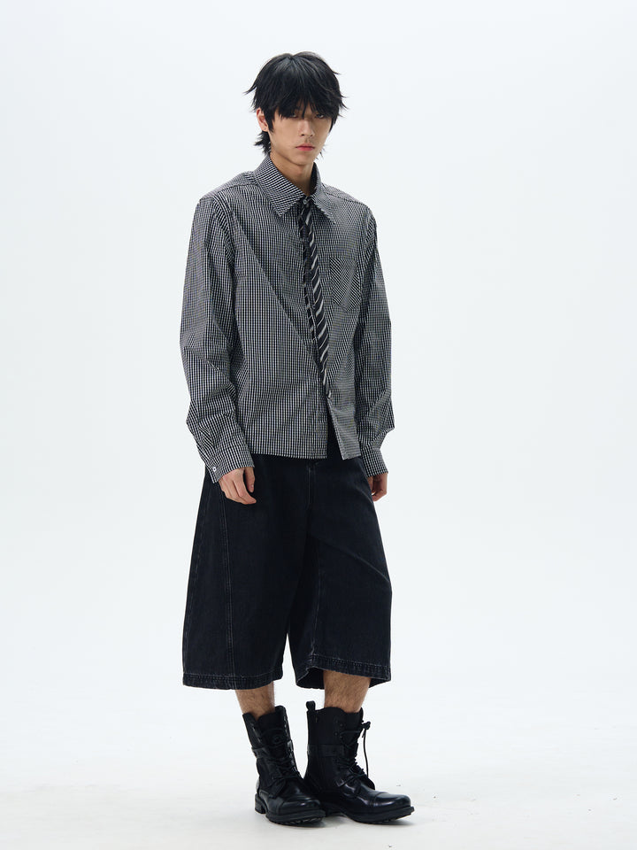 Cropped Denim Wide-Leg Pants