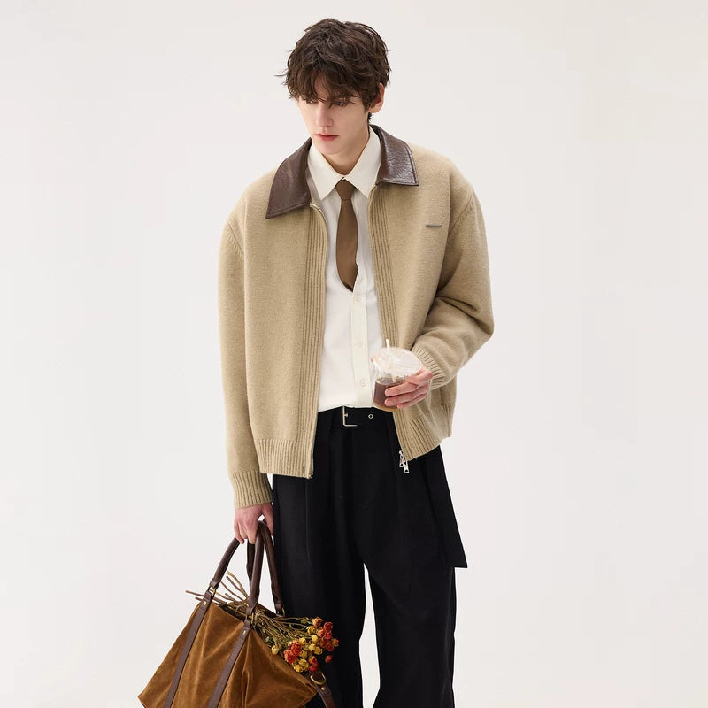 Contrast Collar Knit Cardigan