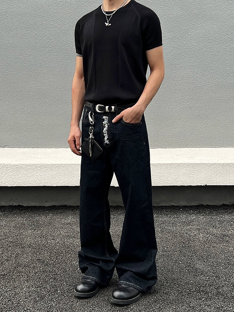 Destroyed Raw Wide-Leg Jeans