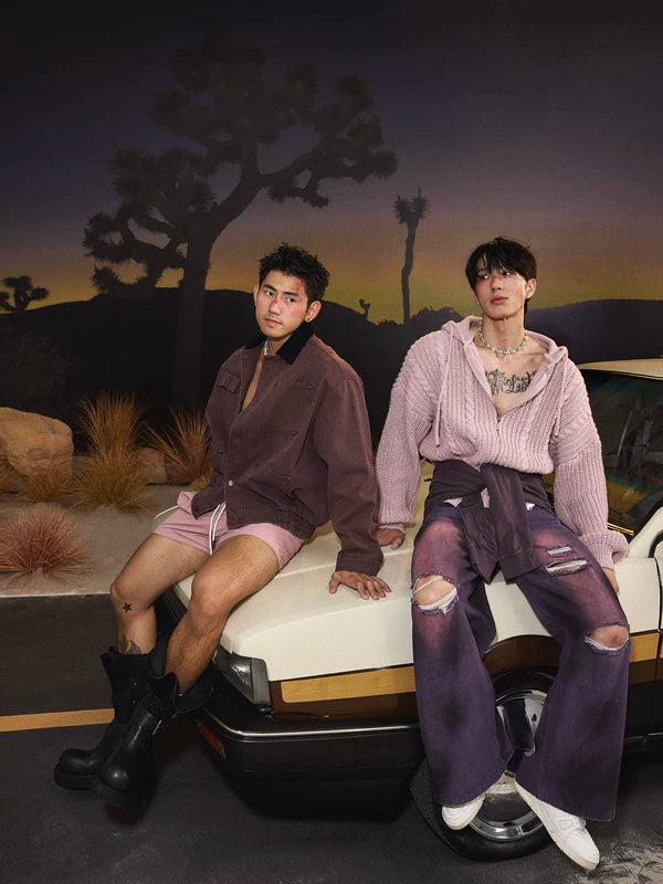 Ripped Dyed Wide-Leg Floor-Length Jeans Pants