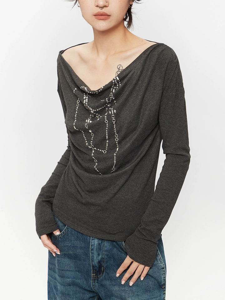 Asymmetrical Neck Long Sleeve Turtleneck Top