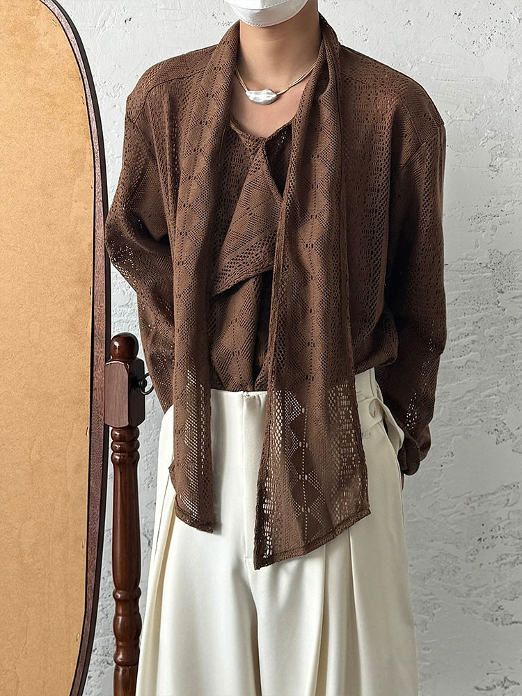 Camicia con nastro di protezione solare in pizzo Jacquard 