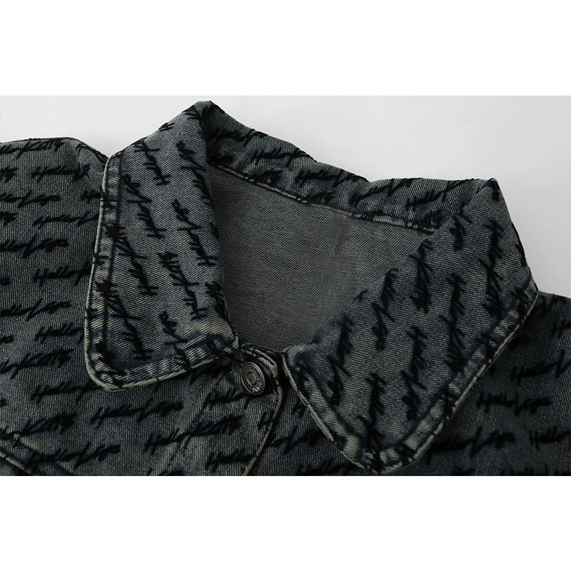 Tryckt denim bälte slim fit jacka 