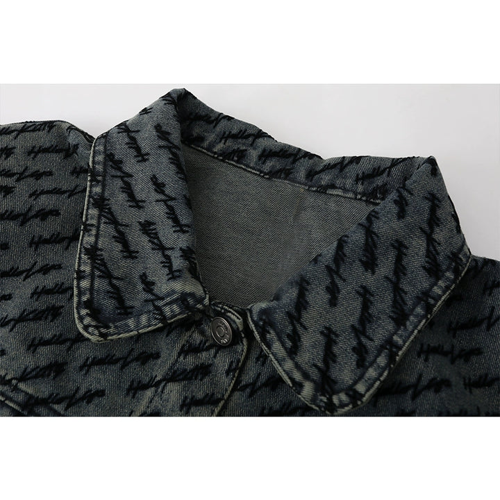 Tryckt denim bälte slim fit jacka 