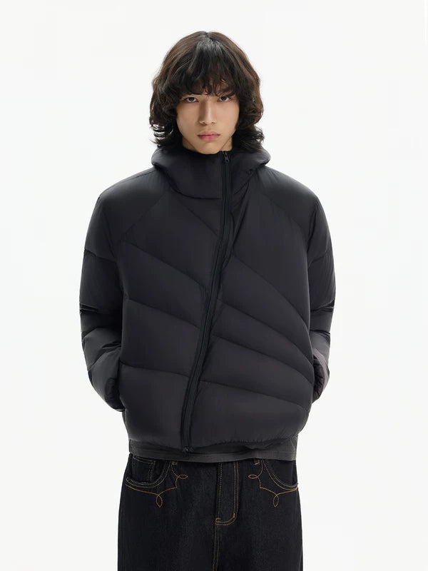 Lightweight Diagonal-Zip Puffer Down Jacket