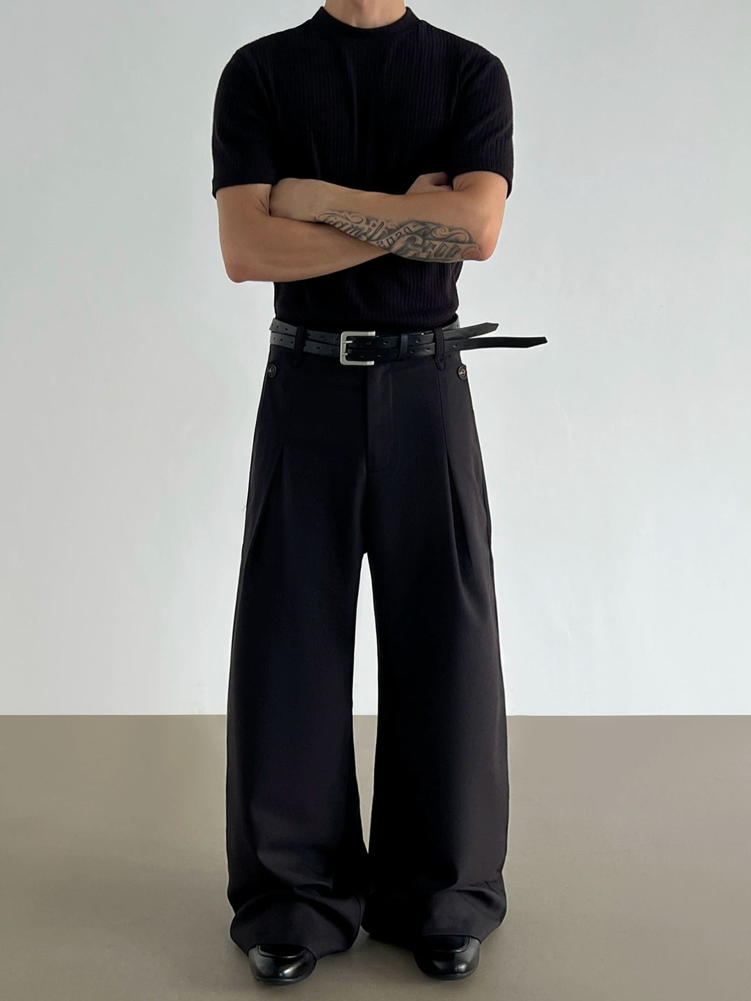 Pleated Linen Straight Casual Pants