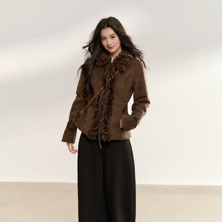 Slim Fit Short Jacket with Fur Collar