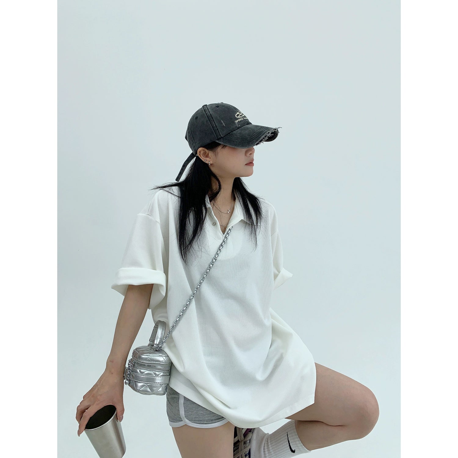 V-Ausschnitt Kurzarm Freizeitoberteil 