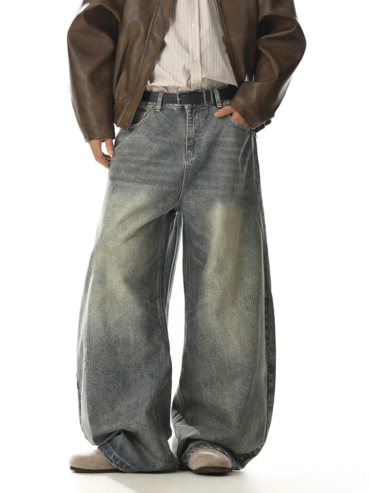 Jeans de pierna ancha desgastados retro 