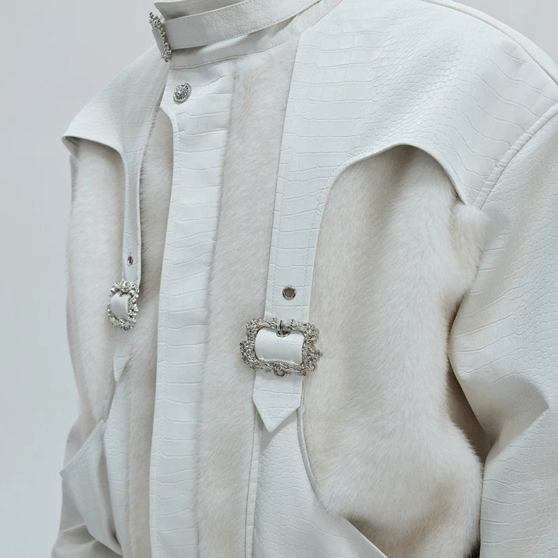 Crocodile-Pattern Faux Leather Jacket