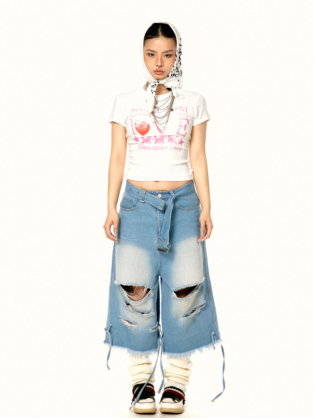 Ripped Cropped Bandage Casual Jeans