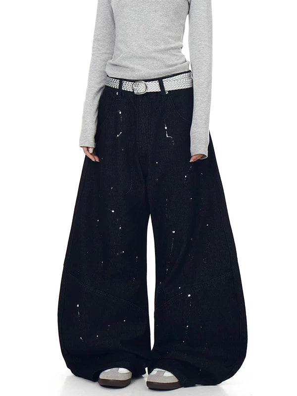 Pantalones de rayas anchos de salpicaduras de pintura deconstruidos 