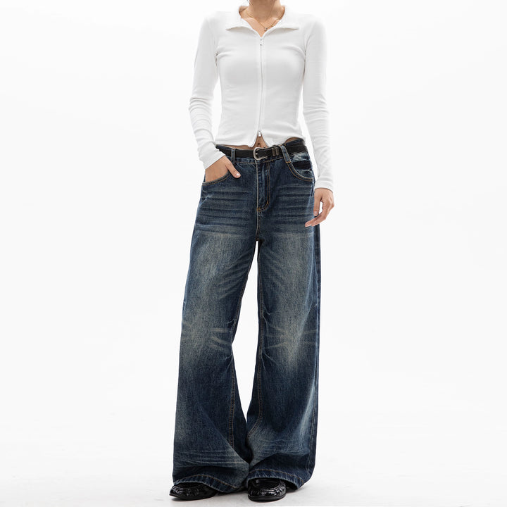 Washed Distressed Wide Leg Pants