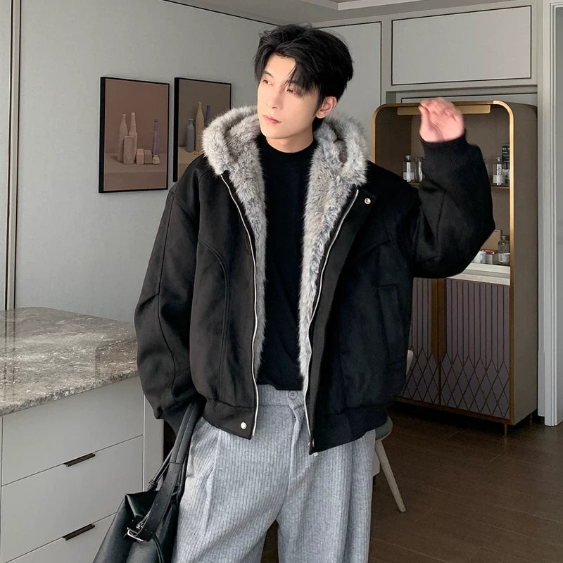 Hertenleer Gewatteerde Jas met Bontkraag 