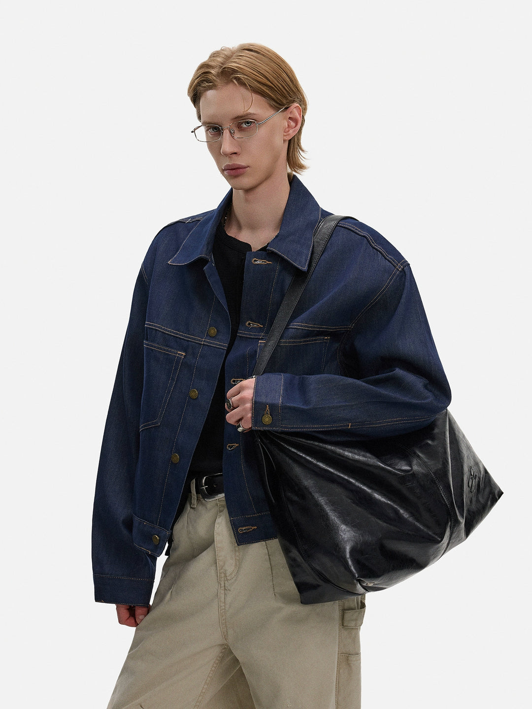 Veste à revers en denim brut à coupe ample 